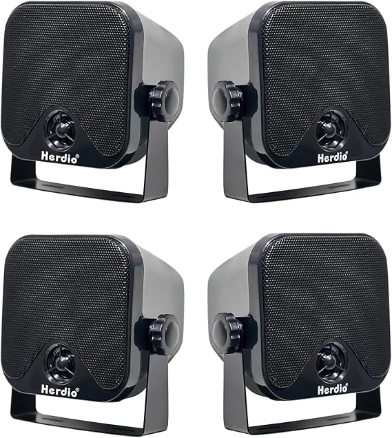 Herdio 4 Inches Heavy Duty Waterproof Boat Marine Box Outdoor Speakers Surface Mounted for Skid Steer ATV UTV RZR RV Golf Cart Tractor Powersports Boat Truck Jeep(4 Black Speakers)