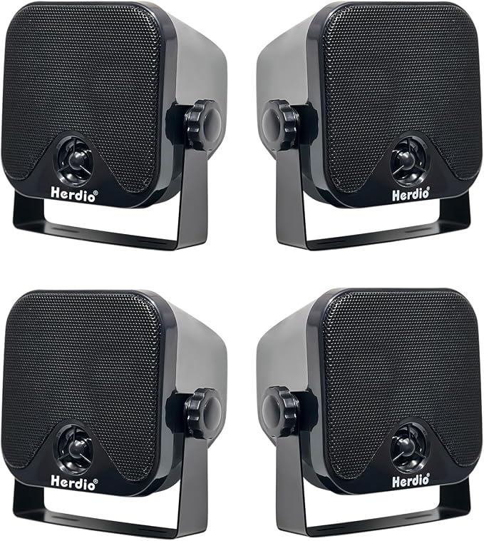 Herdio 4 Inches Heavy Duty Waterproof Boat Marine Box Outdoor Speakers Surface Mounted for Skid Steer ATV UTV RZR RV Golf Cart Tractor Powersports Boat Truck Jeep(4 Black Speakers)