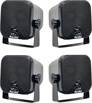 Herdio 4 Inches Heavy Duty Waterproof Boat Marine Box Outdoor Speakers Surface Mounted for Skid Steer ATV UTV RZR RV Golf Cart Tractor Powersports Boat Truck Jeep(4 Black Speakers)
