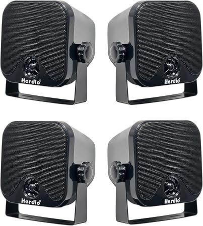 Herdio 4 Inches Heavy Duty Waterproof Boat Marine Box Outdoor Speakers Surface Mounted for Skid Steer ATV UTV RZR RV Golf Cart Tractor Powersports Boat Truck Jeep(4 Black Speakers)