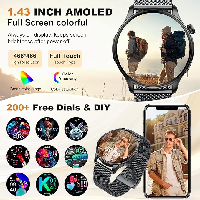 Smart Watch for Men Women Fitness: Make Answer Call Waterproof Digital Mens Watches Running Pedometer Smartwatch Android Phone iPhone Samsung Compatible Sleep SpO2 Heart Rate Monitor Step Tracker