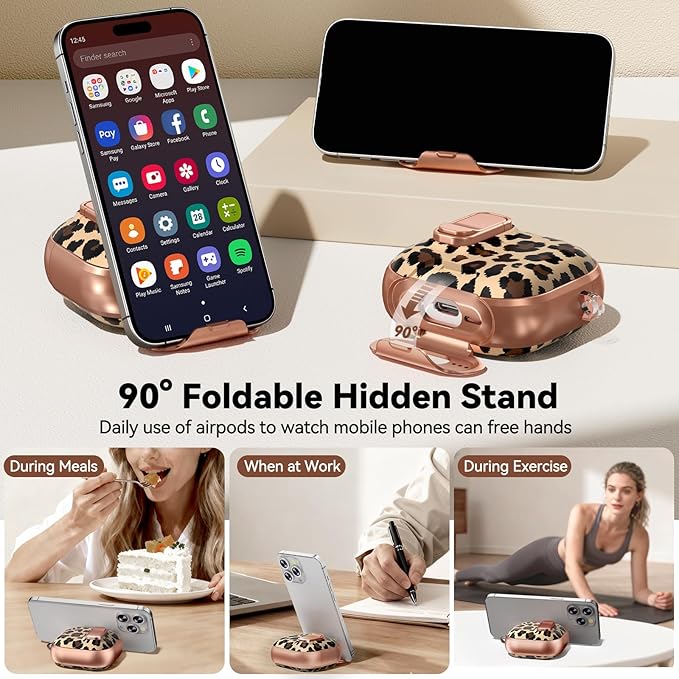 for AirPods 4 Case, with Safty Lock & Phone Stand for Floral AirPods 4th Generation Case Cover for Women Girly, iPod 4 Case with Keychain & Cleaner Kit- Leopard Print