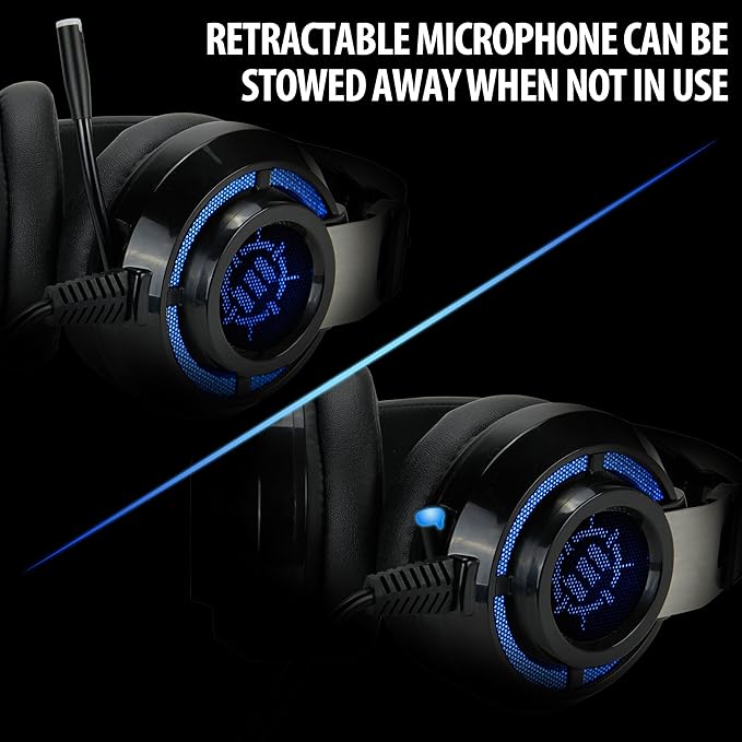 ENHANCE Scoria USB Gaming Headset with Noise Cancelling Mic, 7.1 Surround Sound, Bass Vibration, LED Lighting & In-Line Controls - Gaming Headphones for PC, Laptop, PS5, PS4 - TeamSpeak Certified
