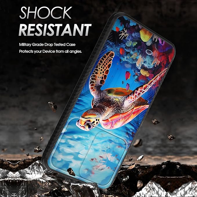 for Galaxy A26 5G Case Built in Slide Camera Lens Cover,Heavy Duty Shockproof Protection Dual Layer Case for Samsung Galaxy A26 5G 6.7" 2025,Sea Turtle Swimming Underwater