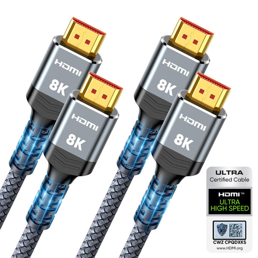 Highwings 8K HDMI 2.1 Cable 2-Pack 6.6FT, Certified 48Gbps Ultra High Speed