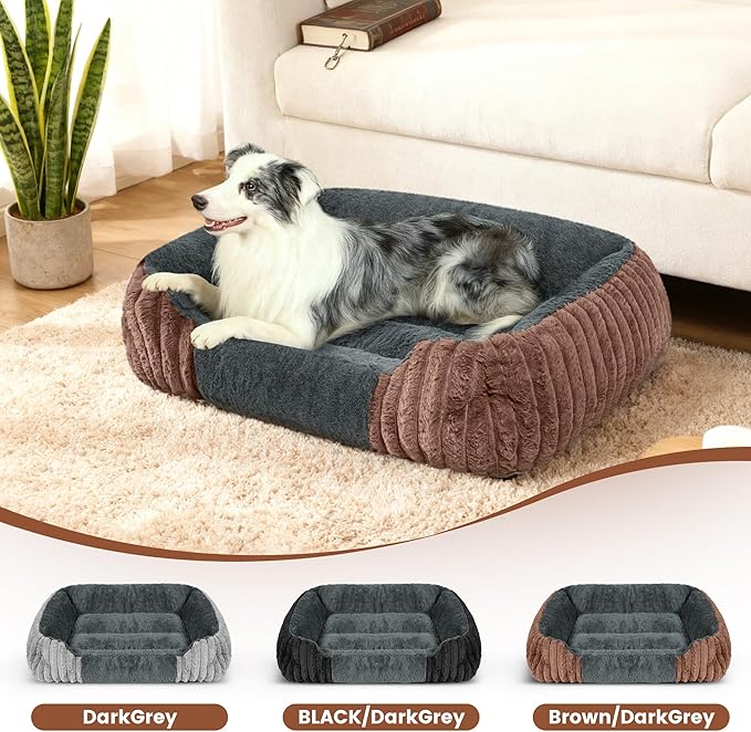 Dog Beds for Medium Dogs 32x24 Inch, Comfort-Sided Orthopedic Dog Bed Couch with Breathable Shredded Memory Foam, Faux Rabbit Fur Pet Bed, Non-Detachable, Non-Slip, Machine Washable