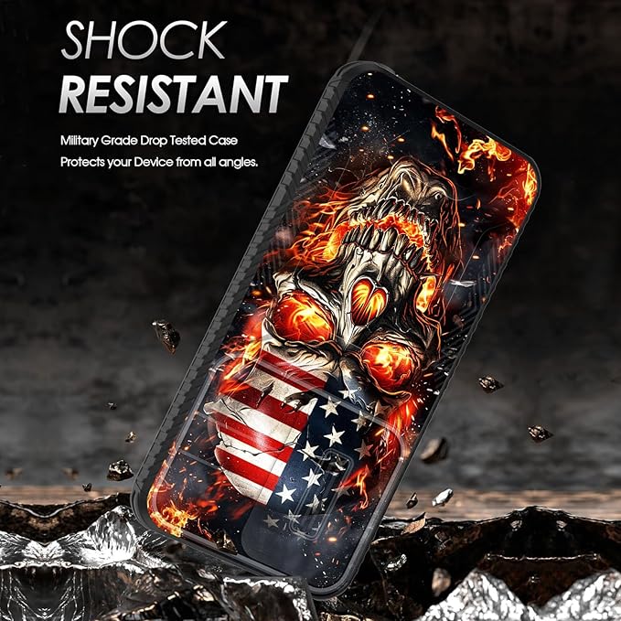 for Galaxy S26 Plus Case Built in Slide Camera Lens Cover,Heavy Duty Shockproof Protection Dual Layer Case for Samsung Galaxy S26 Plus 6.7" 2026,American Flag Flame Skull