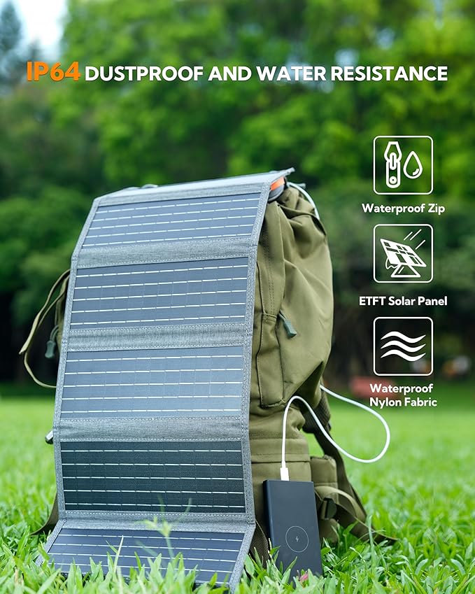 LUMOPAL 30W Foldable Solar Panel Portable Solar Charger with PD USB-C 30W USB-A 18W max Output, Backpacking Solar Panel for Camping, Ultra Compact Solar Panels for Hiking, Trip, Outdoor Activities