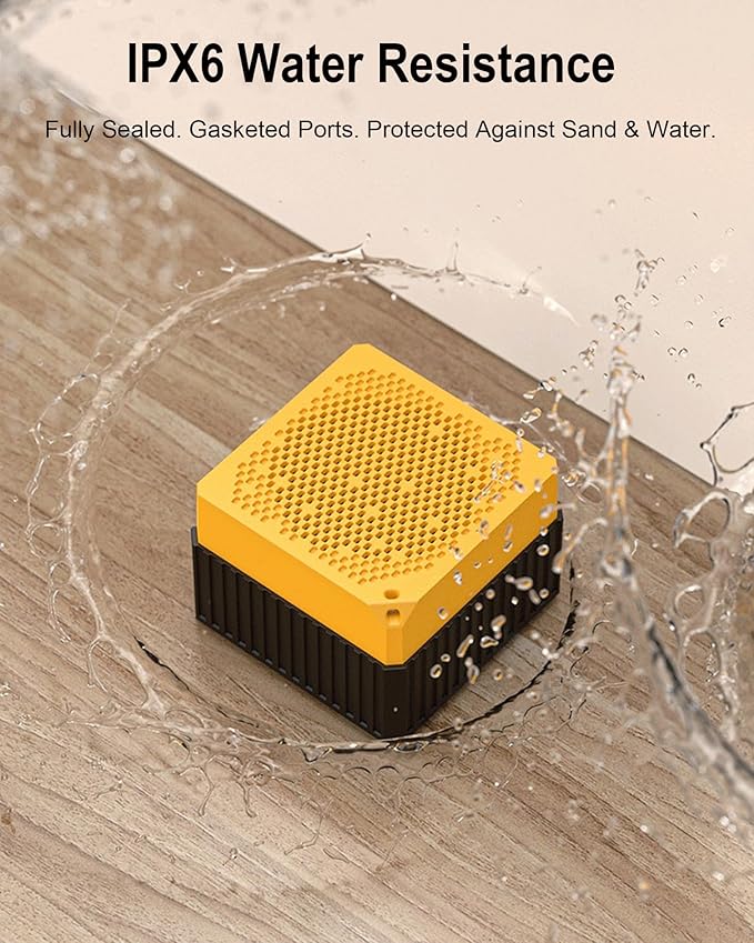 Portable Bluetooth Speakers Wireless, IPX6 Waterproof & Dustproof Small Portable Speaker, High Loud Stereo Sound, Built-in Mic, TWS Pairing, with Storage Box, Easy for Carry/Outdoor/Travel (Yellow)