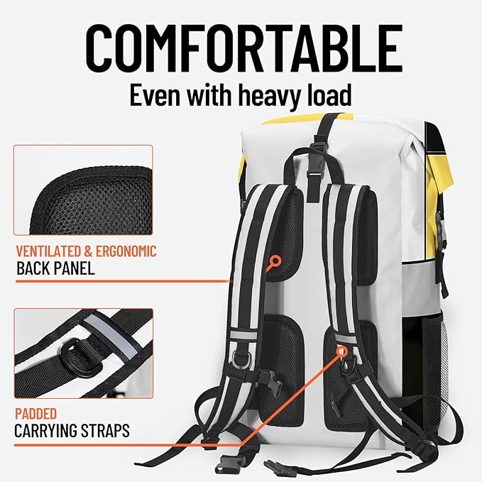 Waterproof Dry Bag Marine Dry Bags for Kayaking Hiking Yellow Black Backpack Roll-Top Closure Bag - Backpack Waterproof Phone Case 5L