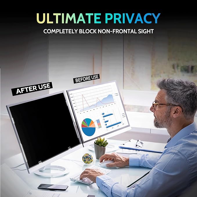 [2-Pack] 23.6 Inch Privacy Screen for Computer Monitor 16:9 Aspect Ratio, Eye Protection Anti Blue Light Glare Shield, 23.6inch Removable Black Blackout Anti Spy Desktop Security Private Filter