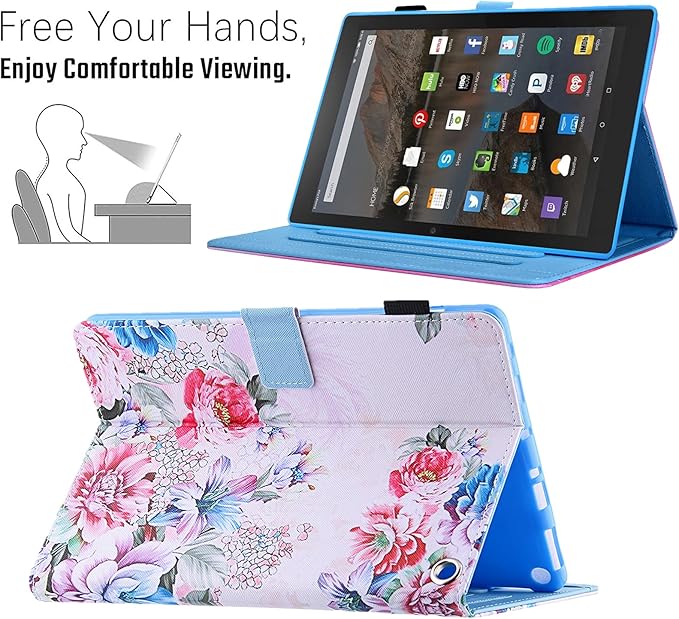 Dteck for Fire Max 11 Tablet 13th Generation 2023 11", PU Leather Protective Folio Fold Stand With Auto Sleep Wake, Adjustable Viewing Angles, 4 Card Slots, Slim Cute Case, White Flowers