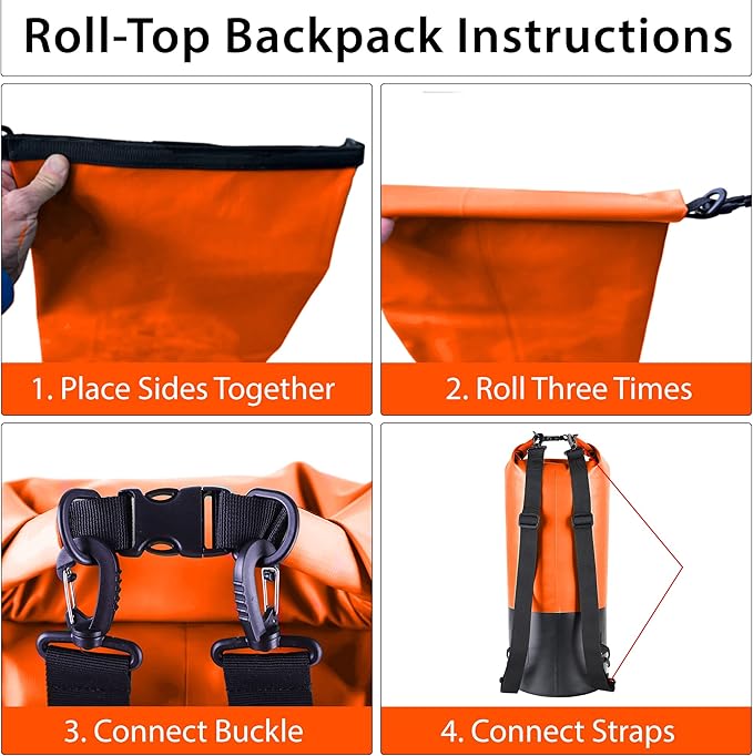 Malo?™o DryPack 30L Waterproof Kayak Dry Bag, Heavy Duty Roll-Top Dry Bag with MOLLE Grid and Carry Straps for Fishing, Paddle Boarding, Boating, Camping, and Travel, Orange