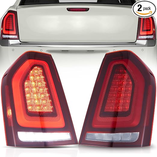 VLAND LED Tail Lights Assembly Fit for 2011-2014 Chrysler 300, Rear Lights with Dynamic Startup Animation DRL, Red