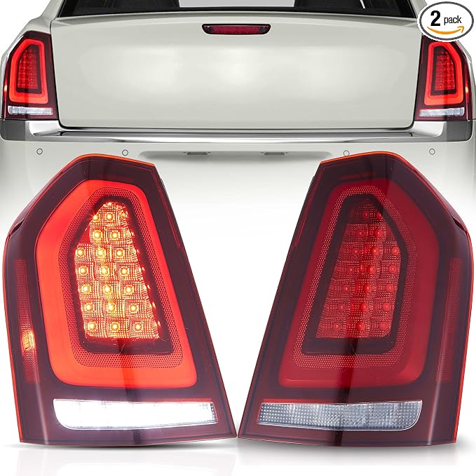 VLAND LED Tail Lights Assembly Fit for 2011-2014 Chrysler 300, Rear Lights with Dynamic Startup Animation DRL, Red