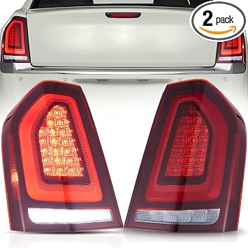VLAND LED Tail Lights Assembly Fit for 2011-2014 Chrysler 300, Rear Lights with Dynamic Startup Animation DRL, Red