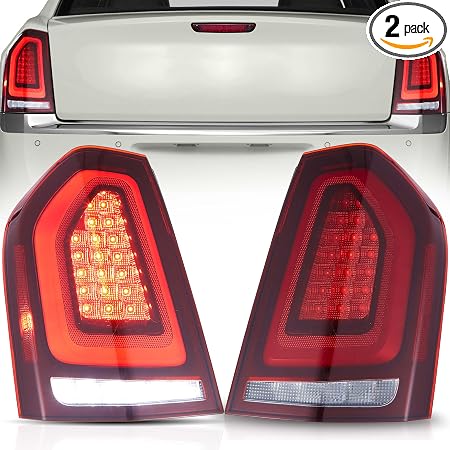 VLAND LED Tail Lights Assembly Fit for 2011-2014 Chrysler 300, Rear Lights with Dynamic Startup Animation DRL, Red