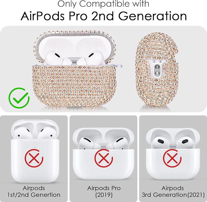 VISOOM Bling Case for Airpods Pro 2nd 1st Generation Case - Jewelry Cute Airpods Pro 1 2 Cases Cover with Glitter Keychain Women Crystal Fancy Case for iPods pro2 1 Wireless Charging Cases-Gold