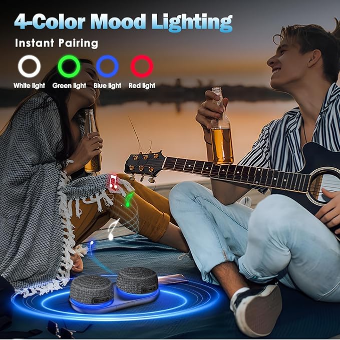 Bluetooth Speaker Set with Magnetic Base for Multi Room, TWS Stereo Sound with RGB Lights, 10H Playtime, Dual Bluetooth 5.4 Portable Wireless Speaker for TV,Home Theater, Outdoor, Meeting
