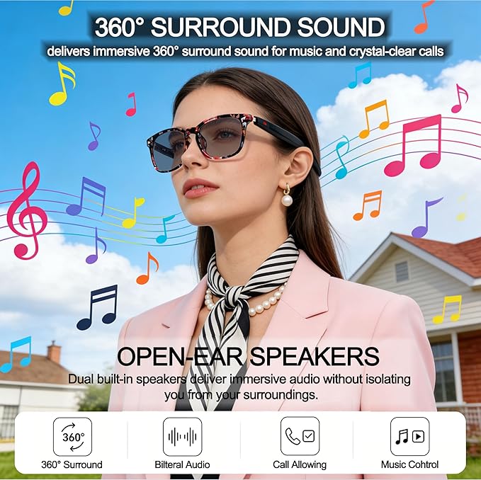 AI Smart Wireless Bluetooth Translation Glasses for Men/Women with Speakers/Bluetooth&140+ Languages Translation Sports/Travel/Drive/Busniess (C3+AI+Color Change Lenses+BaoHua)
