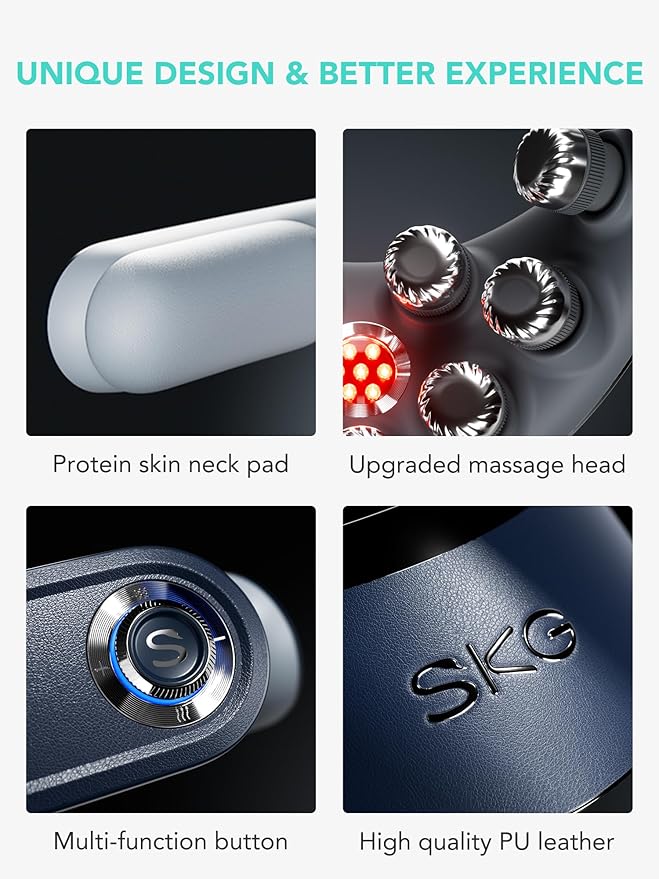 SKG Foldable Neck Massager for Pain Relief Deep Tissue Vibration Cordless Travel Massager,Portable 9D Neck Massager for Office Home Car Chiristmas Gifts for Men Women Dad Mom Grandpa