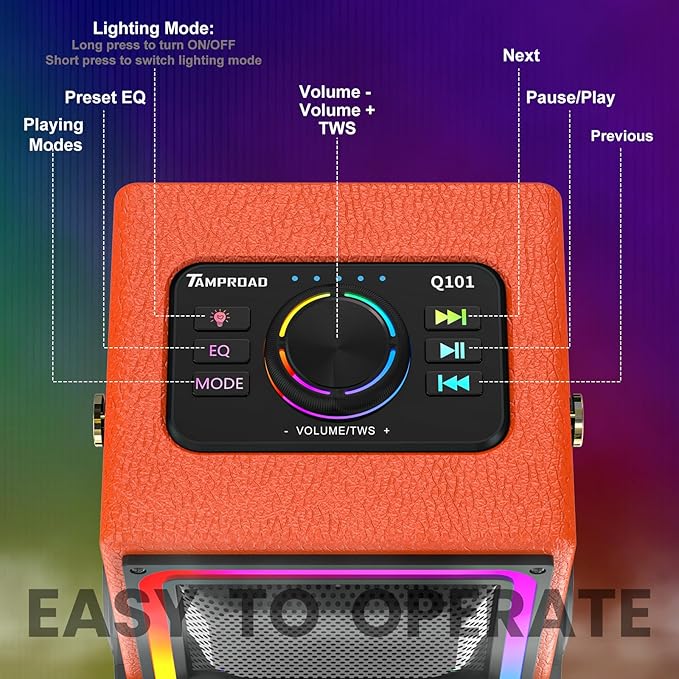 Bluetooth Speaker, 120W Peak Power Wireless Speakers Boombox with Deep Bass, Portable Loud Stereo Sound Subwoofer with LED Light Show for Party, Outdoor, Camping (Orange)
