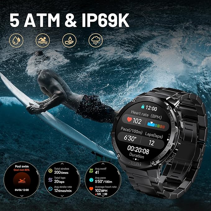 Smart Watches for Men GPS, Pressure,Altitude,Compass, 480mAh Extra-Large Battery, 50M Waterproof, Full Metal Body Rugged Smartwatch, Answer/Make Call,1.43" AMOLED Display (Black)