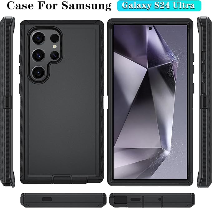 ONOLA Compatible with Samsung Galaxy S24 Ultra Case with HD Screen Protector, Heavy Duty Shockproof & Dropproof 3-Layer Cover Phone Case,Black