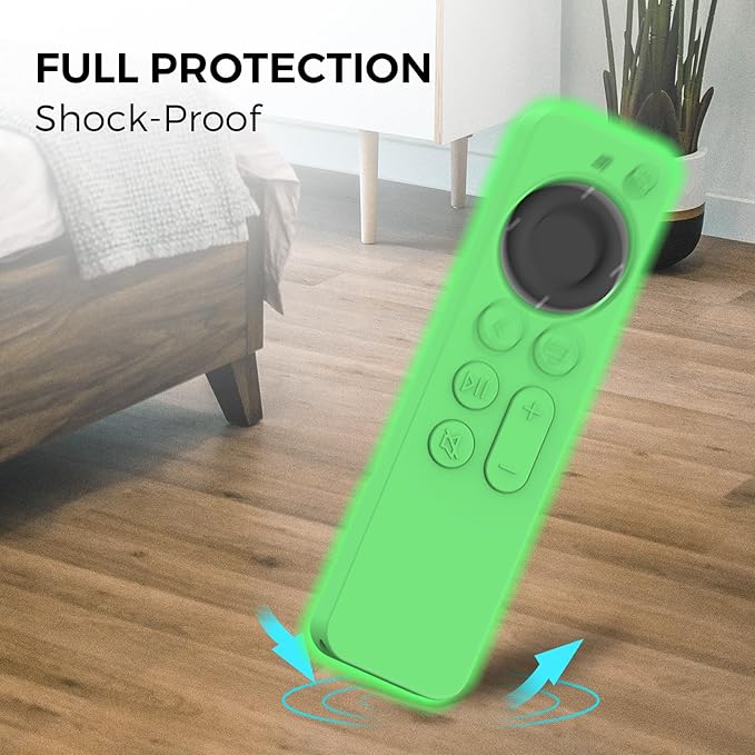 AHASTYLE Portable Electronic Device Cover for 2022 Apple TV 4K HD Siri Remote 3rd Generation, Glow Green Case with AirTag Holder and Anti-Slip Hand Strap