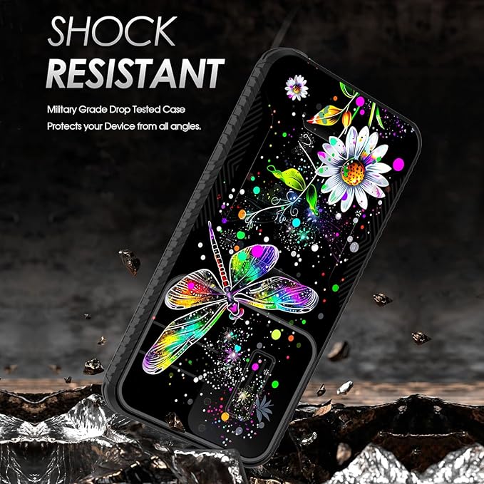 for Galaxy S25 FE Case Built in Slide Camera Lens Cover,Heavy Duty Shockproof Protection Dual Layer Case for Samsung Galaxy S25 FE 6.7" 2025,Dragonfly and Daisy Flower