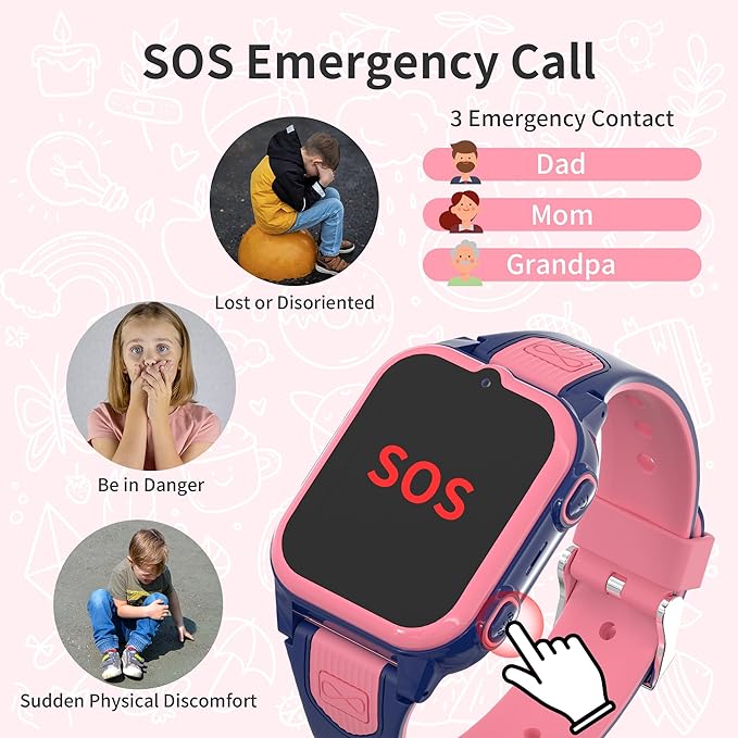 4G Kids Smart Watches Girls with GPS Tracker, Kids Cell Phone Watch with Video & Voice Calling Texting SOS Call Chat Camera Pedometer Alarm Calculator Games, Smart Watch for Girls Age 5-12(Pink)