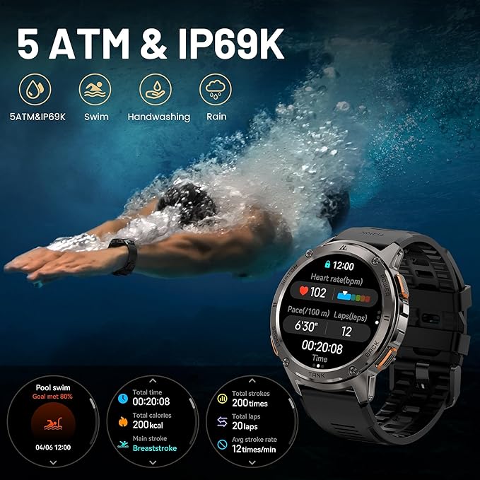 Smart Watches for Men, 480mAh Extra-Large Battery, 50M Waterproof, Military Fitness Watch Full Metal Body, Answer/Make Call, AI Voice Compatible for Android & iOS (Black)
