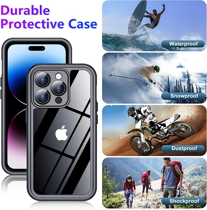 2025 New for iPhone 14 Pro Max Case Waterproof,[Glass Camera Protector & Built-in Screen Protector] [Full Body Shockproof] [IP68 Underwater][Dustproof][Dropproof] Phone Case for iPhone 14 Pro Max 6.7"