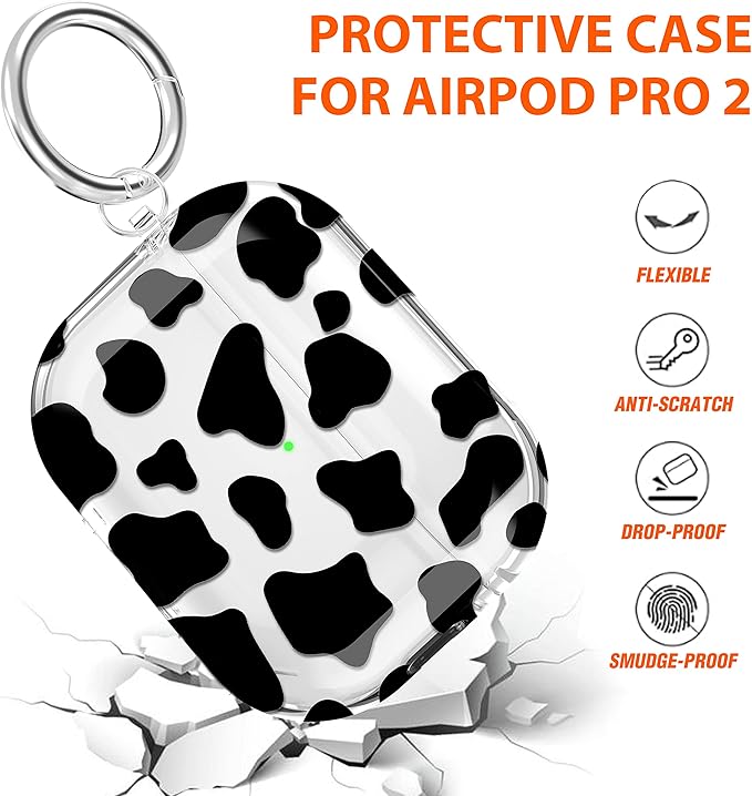 Maxjoy for AirPods Pro 2nd Generation Case, Clear AirPods Pro 2 Case for Women Girly Cute Protective AirPod Pro 2 Cover with Keychain Strap for AirPod Pro 2nd Gen Cover 2023/2022, Cow Print