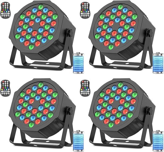 HOLDLAMP Rechargeable Par Lights 36W RGB Battery Powered, Wireless LED Par Lights DJ Uplights Sound Activated& Remote Control for Wedding Events Club Party Church Stage Lighting, 4 Pack