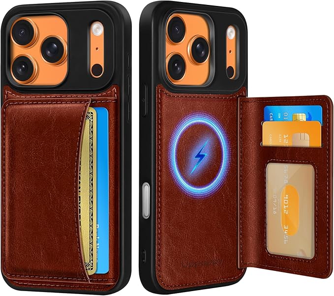 for iPhone 17 Pro Max Case with Wallet - Fits 4 Card Slots, Compatible with MagSafe for Women Men Durable PU Leather Credit Card Holder Kickstand Phone Cover for Apple 17 Promax, Brown