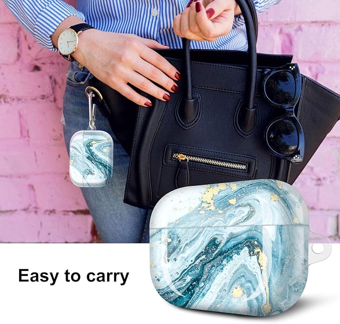 JIAXIUFEN Compatible with AirPods Pro 2019 / Airpods Pro 2nd Generation Case Cover Gold Sparkle Glitter Marble Design Cute Full Protective Silicone TPU Skin Accessories for Women Girl Blue