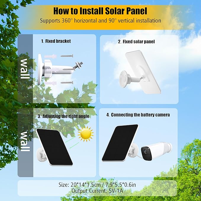 Solar Panel for eufy Camera,Security Camera,5V 4W Solar Panel for eufyCam 2/2 Pro,2C/2C Pro,E,soloCam E20/E40 Spotlight,IP65 Waterproof USB-C Solar Panel Charger for eufy with Micro USB & Rubber Plug