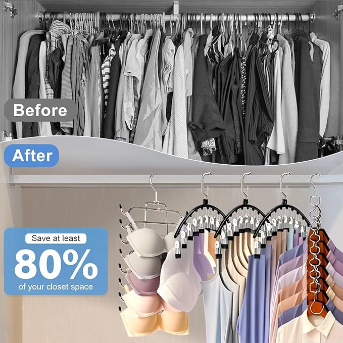 2 Pack Legging Hangers for Closet Organizer, 1 Pants Hangers with 10 Clips, 1 Pack Tank Top Hanger Space Saving Closet Organizers and Storage for Yoga Pants Skirt Bra Lingeries Dorm Essentials