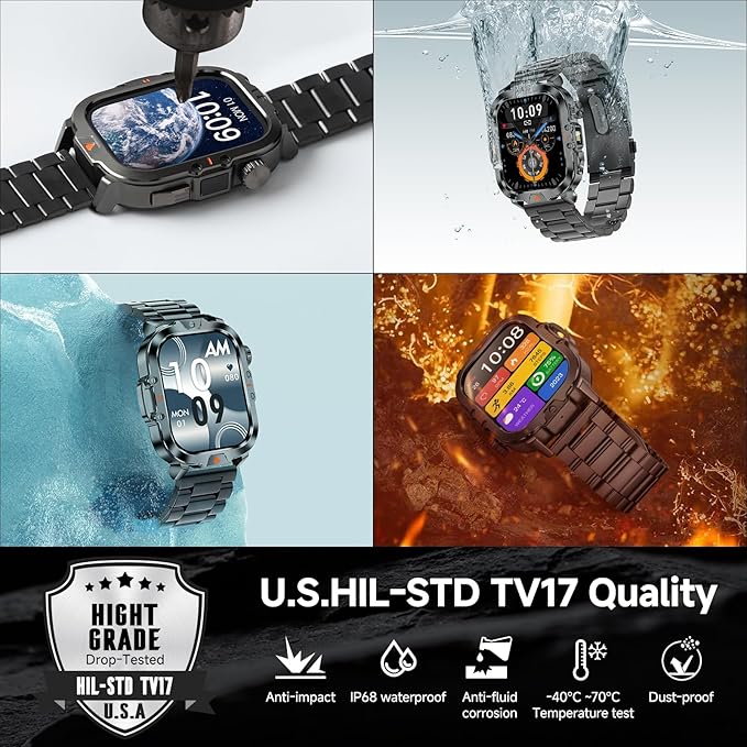 Smart Watch for Men Military Answer/Make Call 2.01″ Display 170+ Sports Modes Fitness Smart Watch IP68 Waterproof 30 Days Standby Smartwatch for Android iOS Silver (2 Straps)