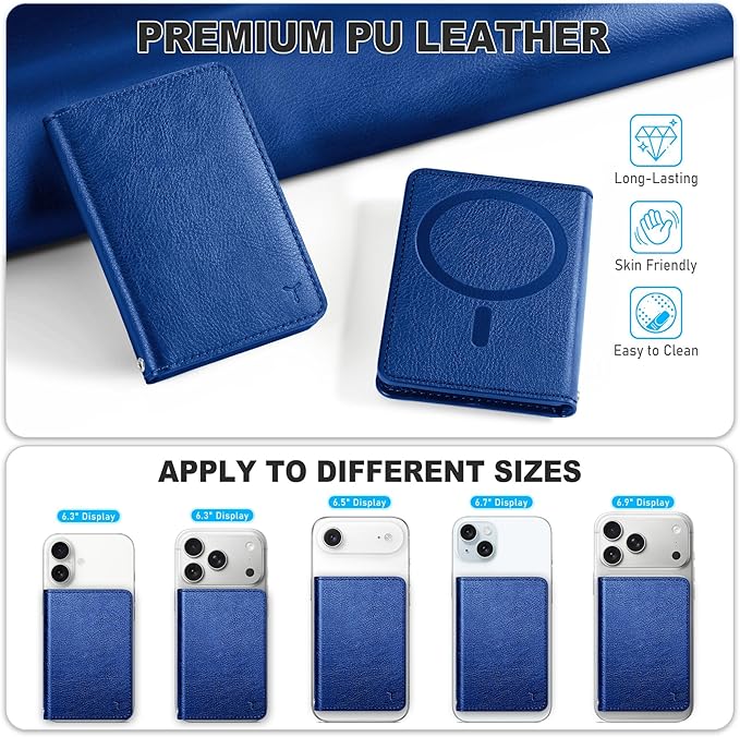TUCCH for Magsafe Phone Wallet, RFID Blocking [6 Card Slots] [Clear ID Window] PU Leather Folio Women Men Magnetic Card Wallet for iPhone 17 16 15 14 13 12/Pro/Pro Max/Plus/Air, Klein Blue