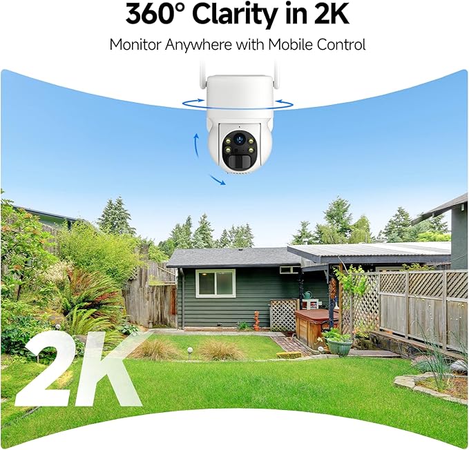 2K Solar Security Camera Wireless Outdoor, 1PCS Outdoor Camera Wireless with 360° View, Cameras for Home Security with Color Night Vision, 4G LTE Cellular, No Wi-Fi Needed, 1 Pack, White