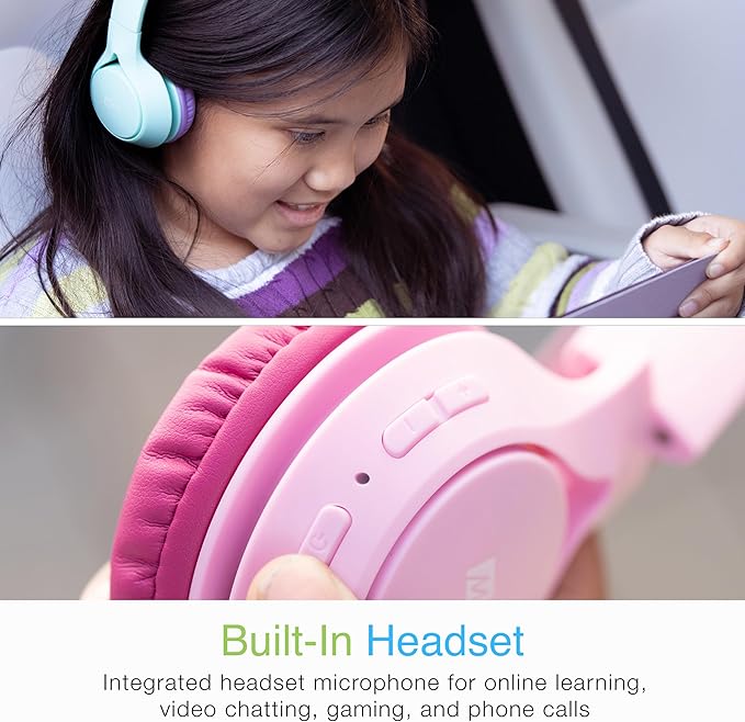 MEE Audio KidJamz KJ45BT Children's Safe Listening Bluetooth Wireless Headphones with Volume Limiter & Microphone, Adjustable On-Ear Kids Headset for Online Learning/School/Travel/Tablet (Blue/Teal)