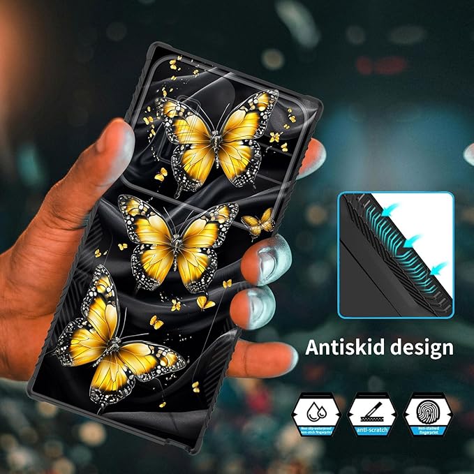 for Galaxy S26 Ultra Case Built in Slide Camera Lens Cover,Heavy Duty Shockproof Protection Dual Layer Case for Samsung Galaxy S26 Ultra 6.9" 2026,Yellow Butterfly