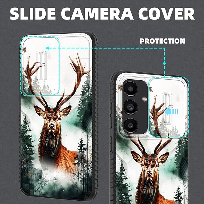 for Galaxy S24 Case Built in Slide Camera Lens Cover,Heavy Duty Shockproof Protection Dual Layer Case for Samsung Galaxy S24 6.2 inch 2024,Forest Deer