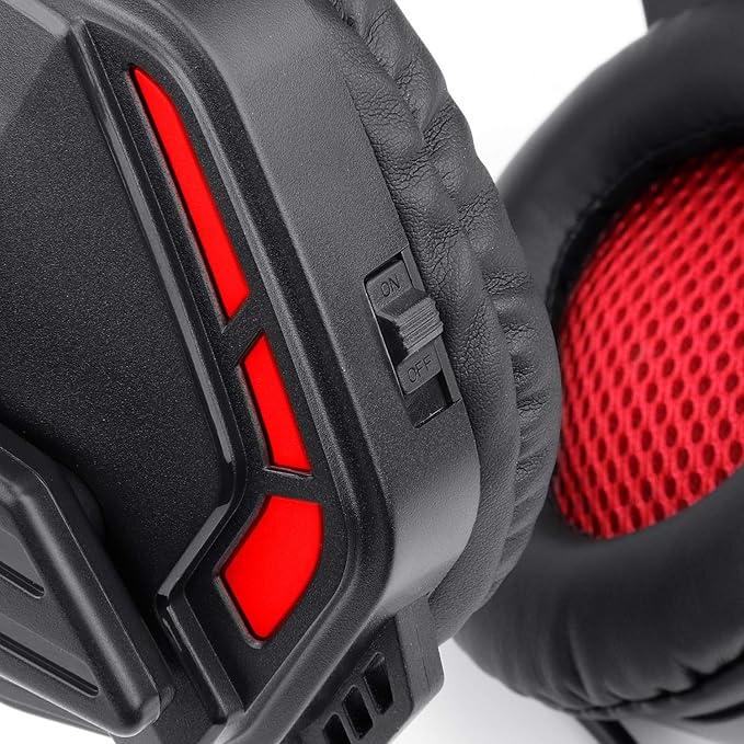 Redragon H220 Themis Wired Gaming Headset, Stereo Surround-Sound, Noise Cancelling Over-Ear Headphones with Mic, Volume Control, Red LED Light, Compatible with PC, PS4/3, Xbox One and Nintendo Switch