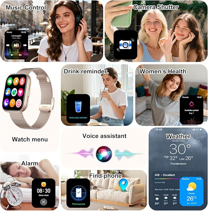 Smart Watches for Women Men, 1.75" HD Screen Smartwatch Answer/Make Calls, Fitness Activity Tracker with Heart Rate SpO2 Sleep Monitor, 120+ Sports Modes, IP68 Waterproof (Rose Gold)