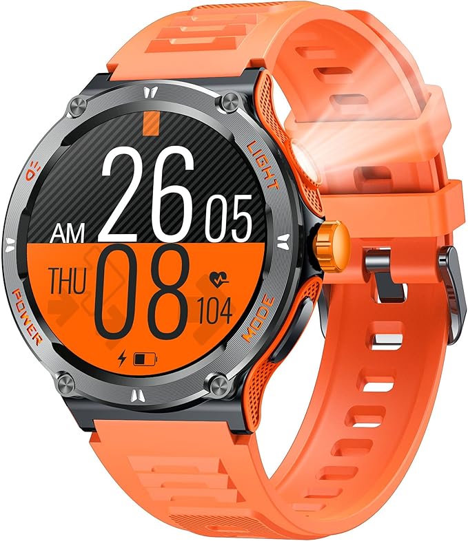 Smartwatch for Men Android Fitness Tracker: 1.53" Military Smart Watch with Flashlight Compass Make Answer Bluetooth Call Android iPhone Compatible 3ATM Waterproof Sport Watch Sleep Heart Rate Monitor