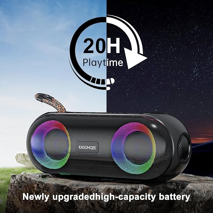 Portable Bluetooth Speaker with RGB Lights, 20W Loud Sound, IPX6 Waterproof, 20H Playtime, Wireless Speakers for Travel, Sport, Party, Outdoor, Shower