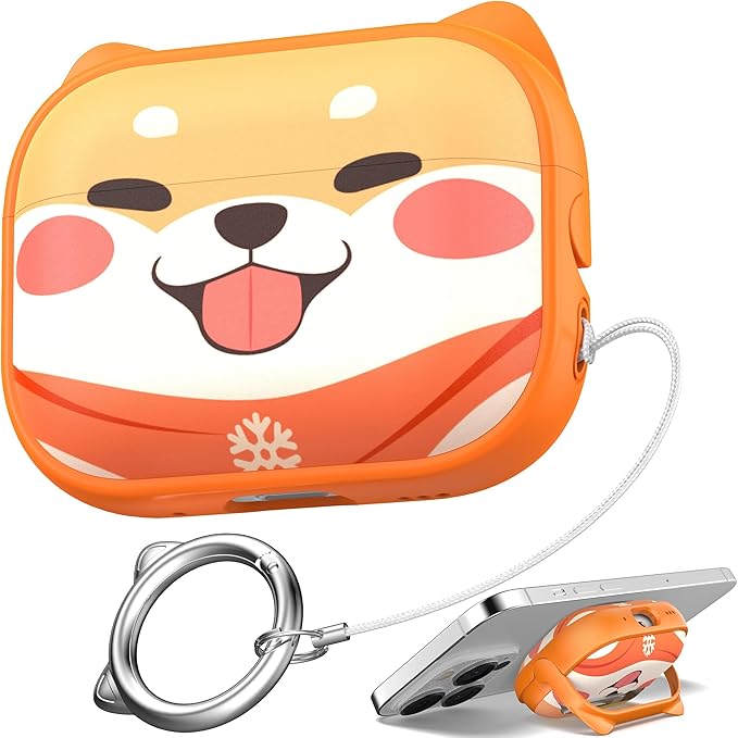for AirPods Pro 2 Case with Cleaning Kit, Cute Cat Ear Print Design & Cute Buckle for Girls, Phone Holder & Top Safe Lock Buckle Design for AirPods Pro 2nd/1st Gen case, Orange Dog